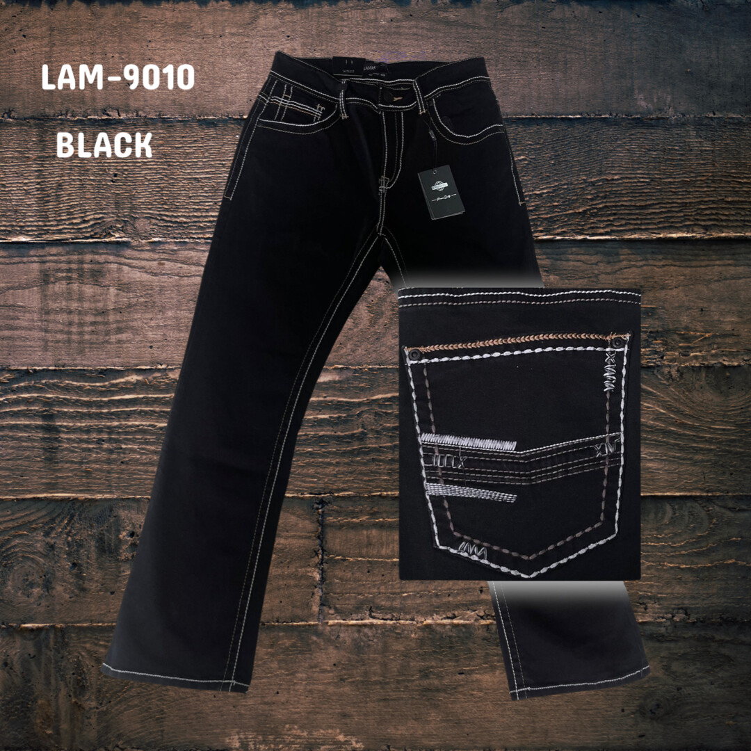 MENS LAMASINI MODERN BOOT CUT JEANS LAM9010, Colour: BLACK, Size: 28/30