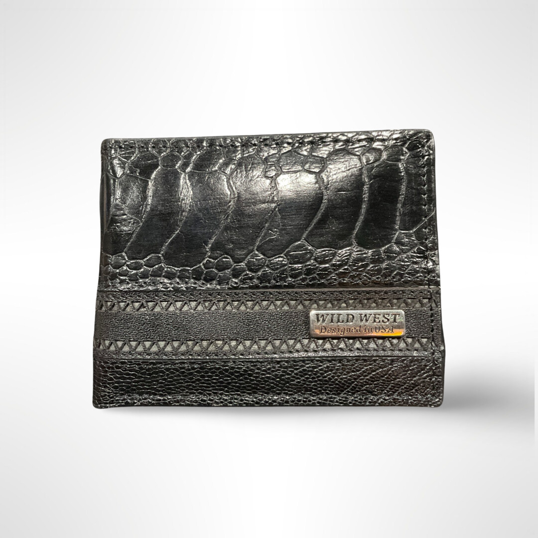 WILD WEST OSTRICH LEG LASER DESIGN WALLET - 2CA60505, Colour: BLACK