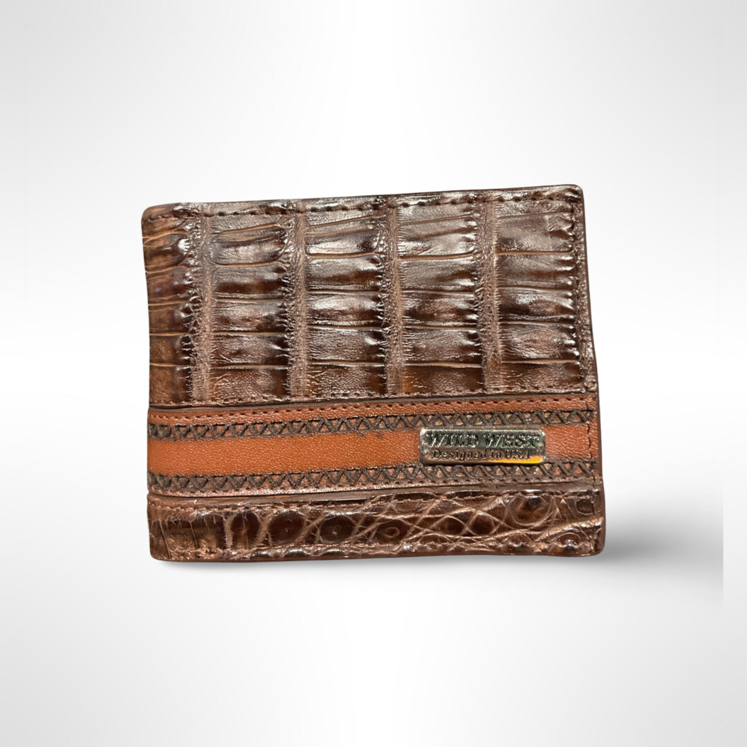 WILD WEST CAIMAN BELLY LASER DESIGN WALLET - 2CA68207, Colour: BROWN