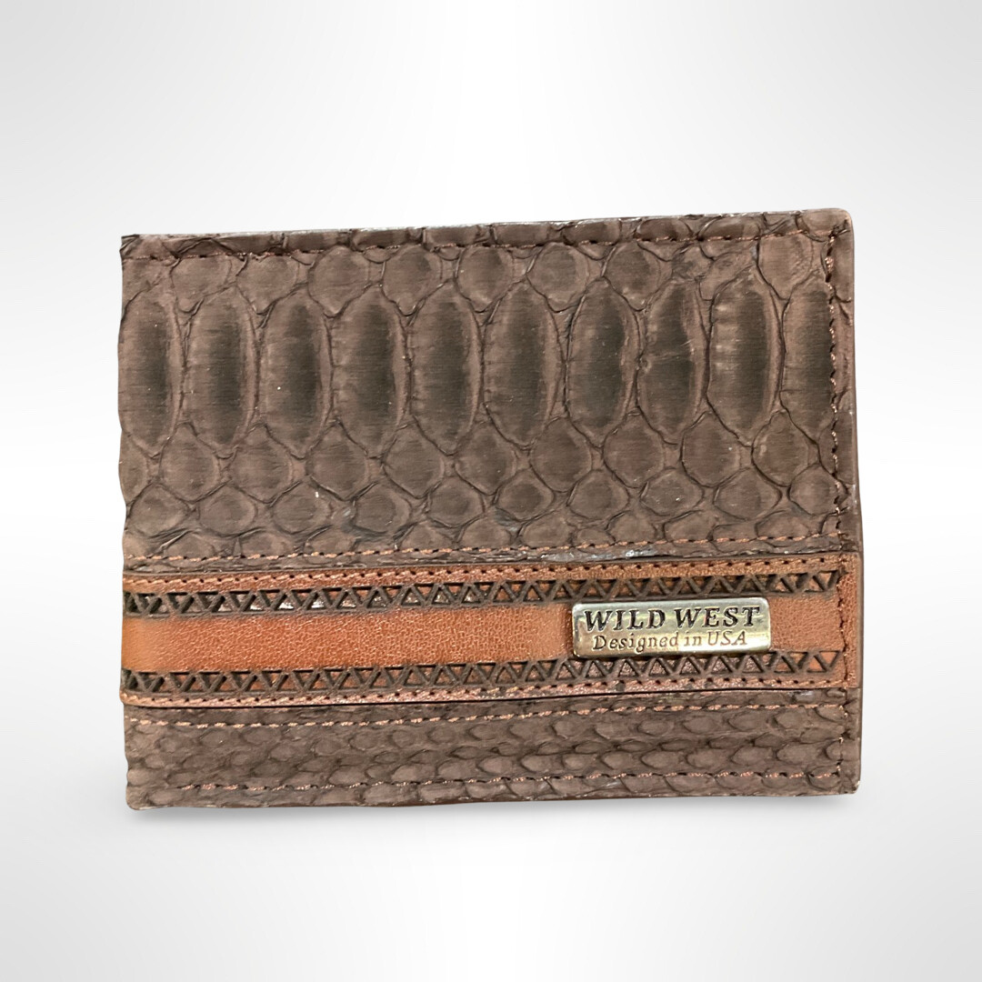 WILD WEST PYTHON LASER DESIGN WALLET SUEDE FINISH - 2CA6N5707, Colour: BROWN