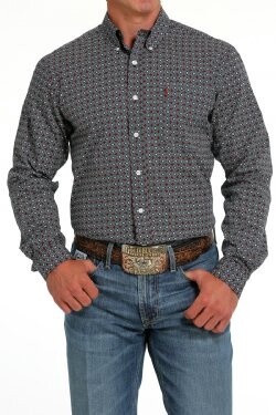 MEN'S MODERN FIT BUTTON-DOWN WESTERN SHIRT - NAVY MTW1347083, Colour: NAVY, Size: XS