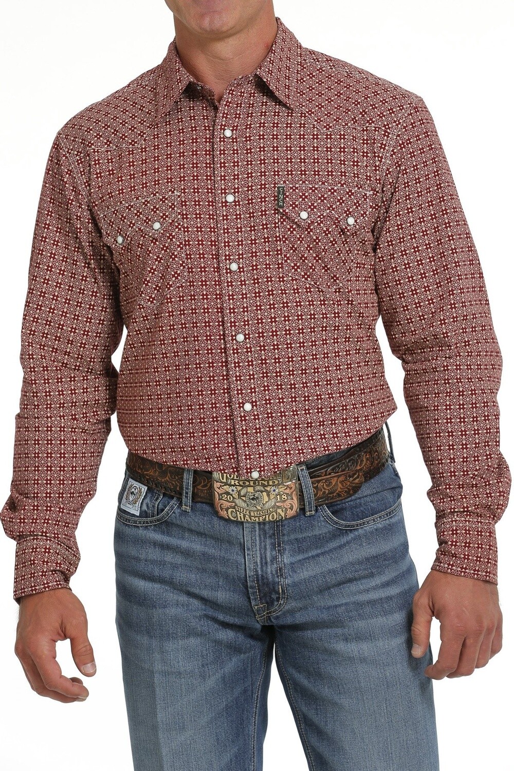 MEN'S MODERN FIT SNAP WESTERN SHIRT - RED MTW1301068, Colour: RED, Size: XS