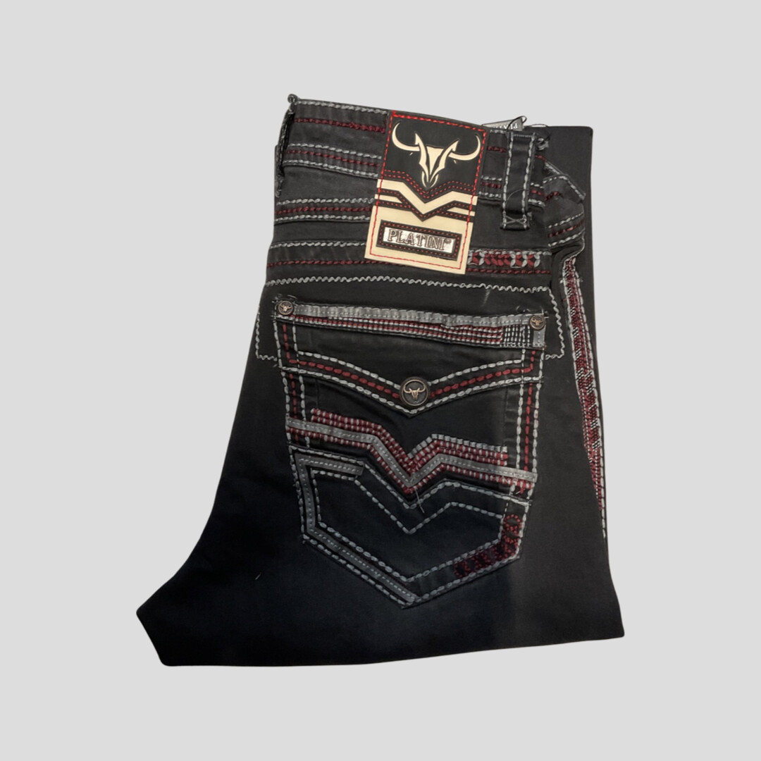PLATINI MEN’S SLIM BOOT CUT JEANS - PHD9216, Colour: BLACK, Size: 29x30