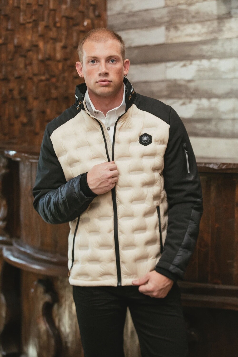 Men’s insulated, lightweight water, resistant soft shell jacket FJT9413, Colour: Beige, Size: S