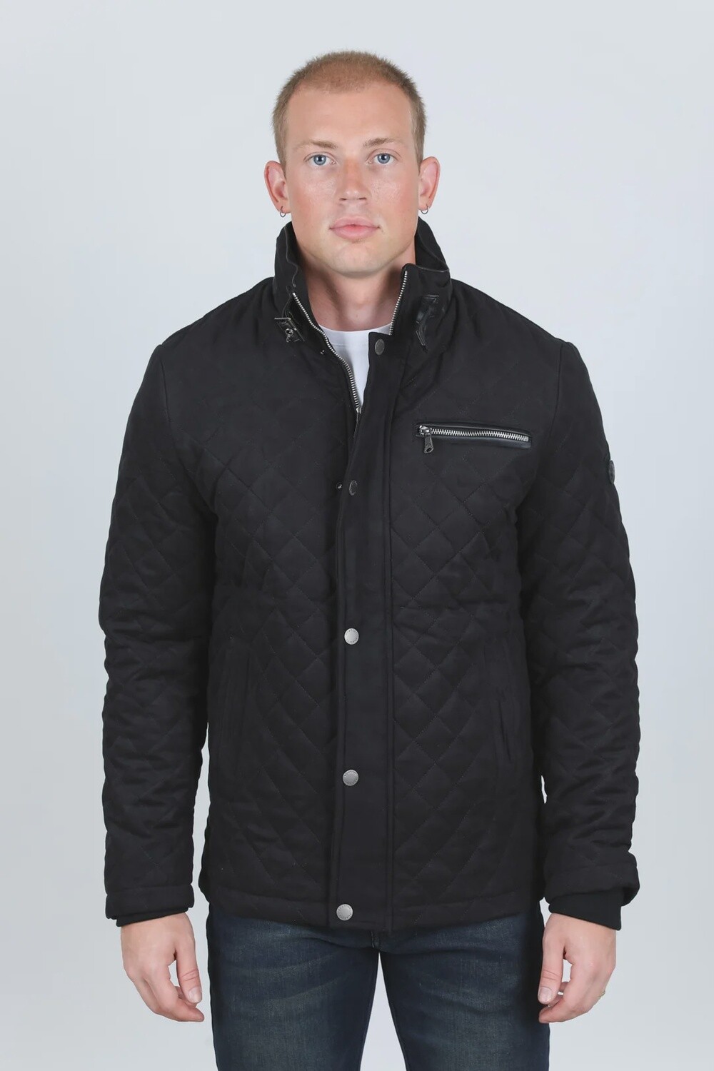 Mens Fur Lined Quilted Faux Suede Coat - Black- JKT9401, Colour: Black, Size: S