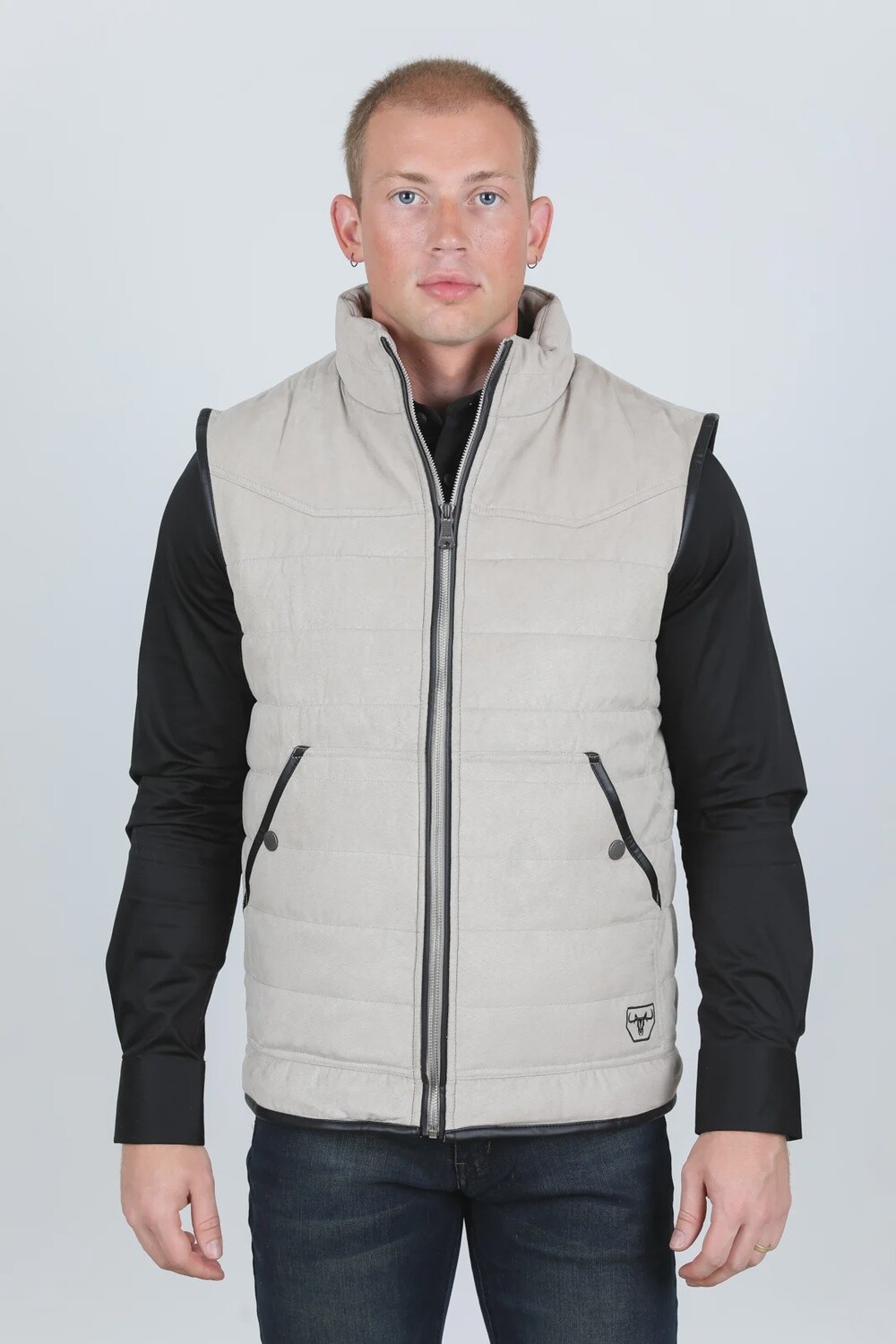 Men's Fur Lined Quilted Faux Suede Vest - Gray- VST9397, Colour: GRAY, Size: S