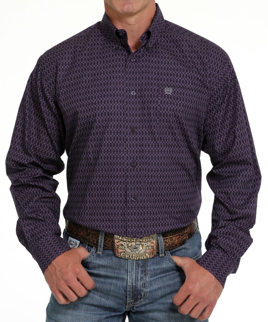 CINCH MEN'S GEOMETRIC PRINT BUTTON-DOWN WESTERN SHIRT - MTW1105637, Colour: PURPLE, Size: XS