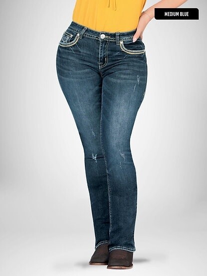 WOMENS LAMASINI BOOTCUT JEANS L730, Colour: DARK BLUE, Size: 0