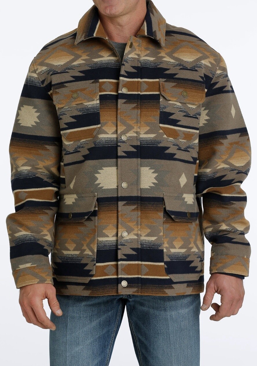 CINCH MEN'S SOUTHWESTERN PRINT FRONTIER COAT -MWJ1572003, Colour: MULTICOLOR, Size: XS