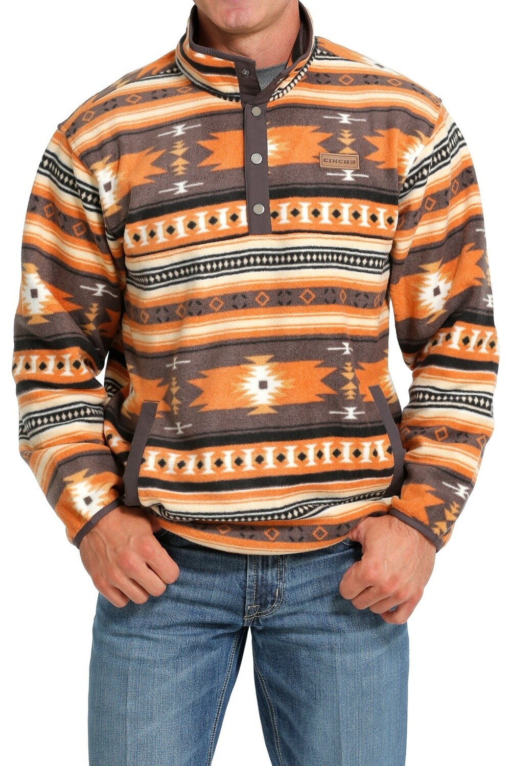CINCH MEN'S SOUTHWESTERN PRINT POLAR FLEECE PULLOVER -MWK1514019 CINCH MEN'S SOUTHWESTERN PRINT POLAR FLEECE PULLOVER -MWK1514019, Size: XS, Colour: GRAY