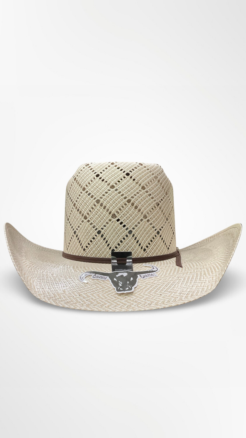 SOMBRERO 100X VAQUERA DIAMANTE CUERNOS CHUECOS, Colour: NATURAL, Size: 6 7/8