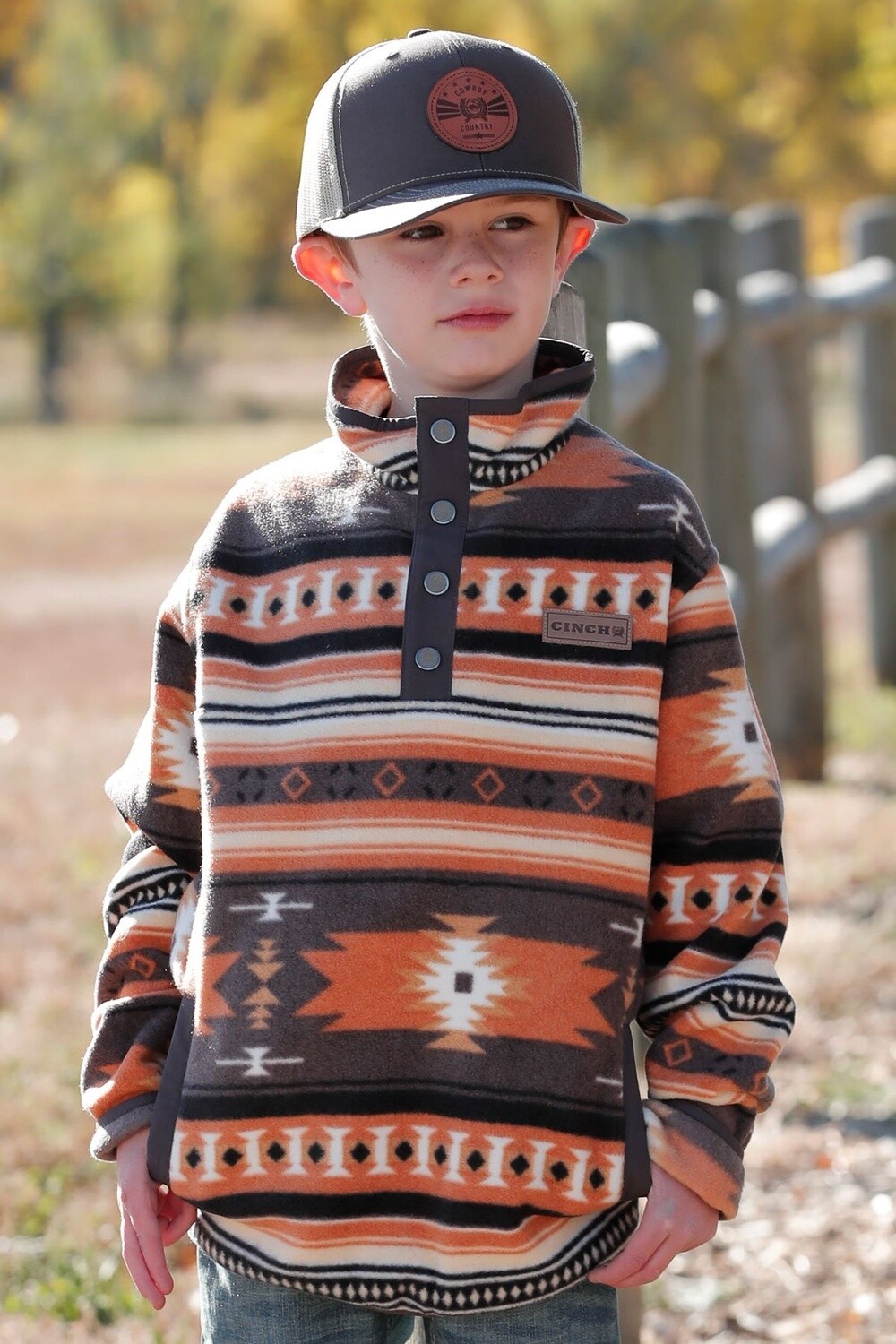 CINCH BOY'S SOUTHWESTERN PRINT POLAR FLEECE PULLOVER - MWK7590015, Colour: GRAY, Size: XS/4
