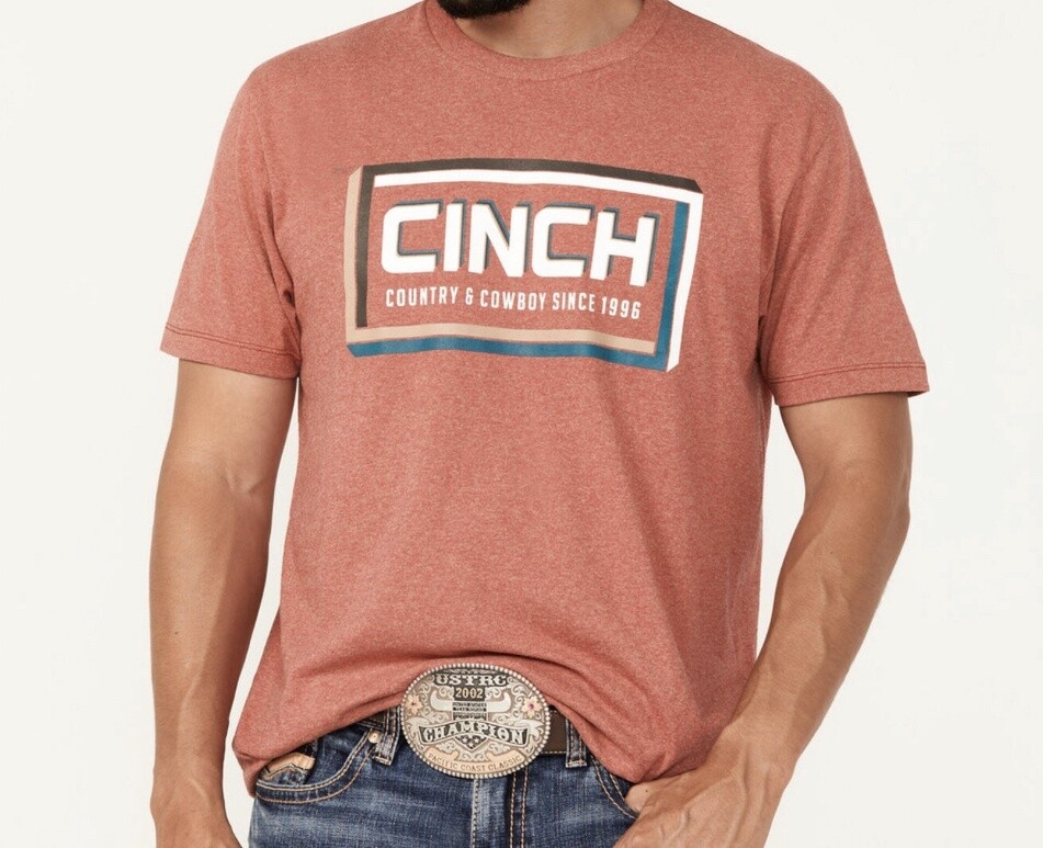 CINCH MENS COUNTRY AND COWBOY LOGO TEE - MTT1690592, Colour: RED, Size: XS