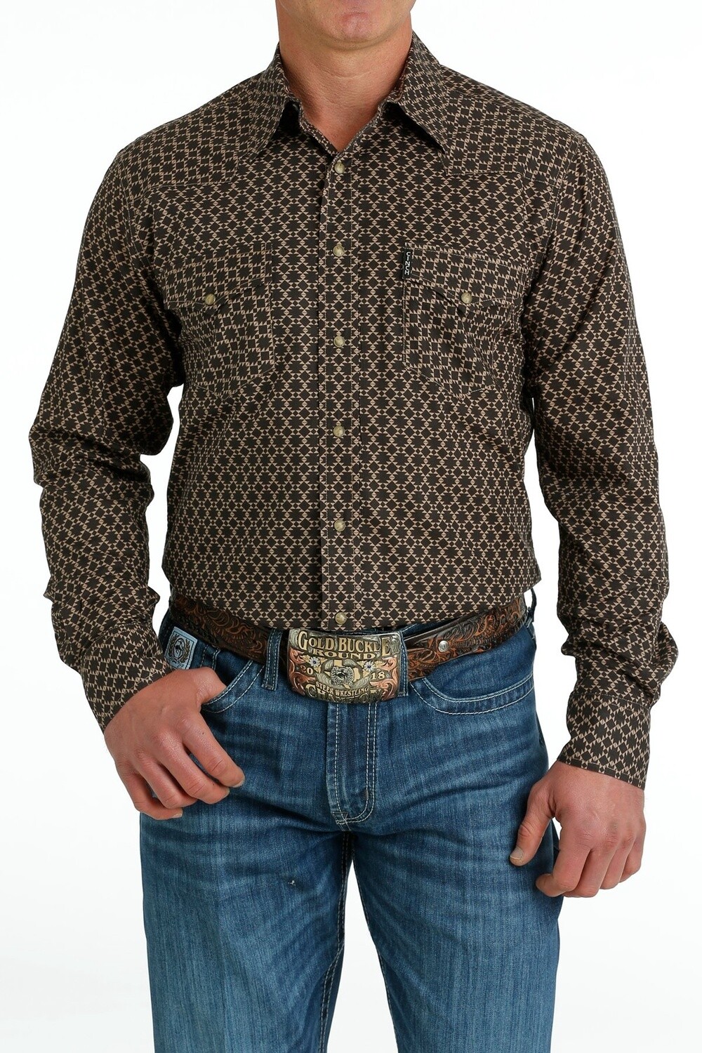 CINCH MEN'S MODERN FIT BUTTON-DOWN WESTERN SHIRT - MTW1303071, Colour: BROWN, Size: XS