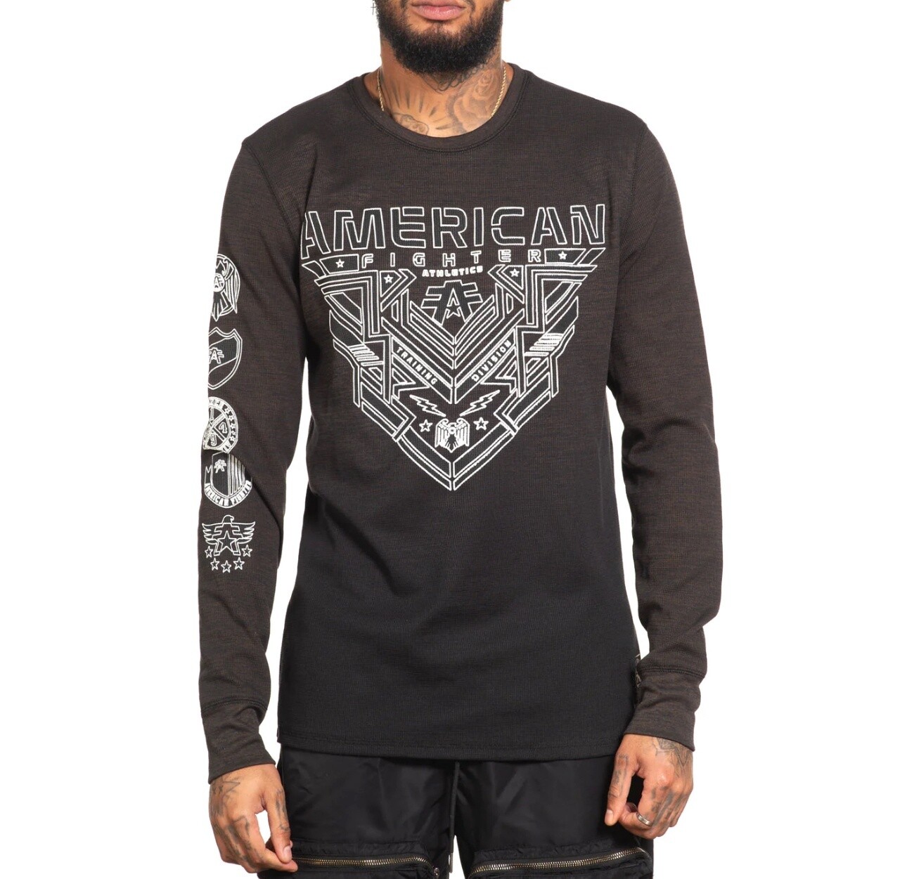 AMERICAN FIGHTER BELLEMONT L/S NT TEE - FM14850, Colour: BLACK/ CHOCOLATE BROWN, Size: XS