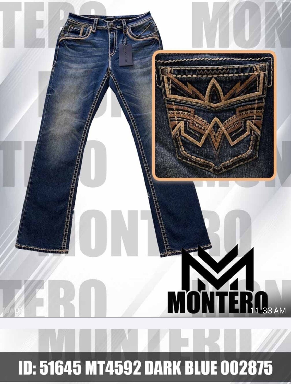 MENS MONTERO MODERN FIT BOOT CUT JEANS MT4592, Colour: DARK BLUE, Size: 28/30
