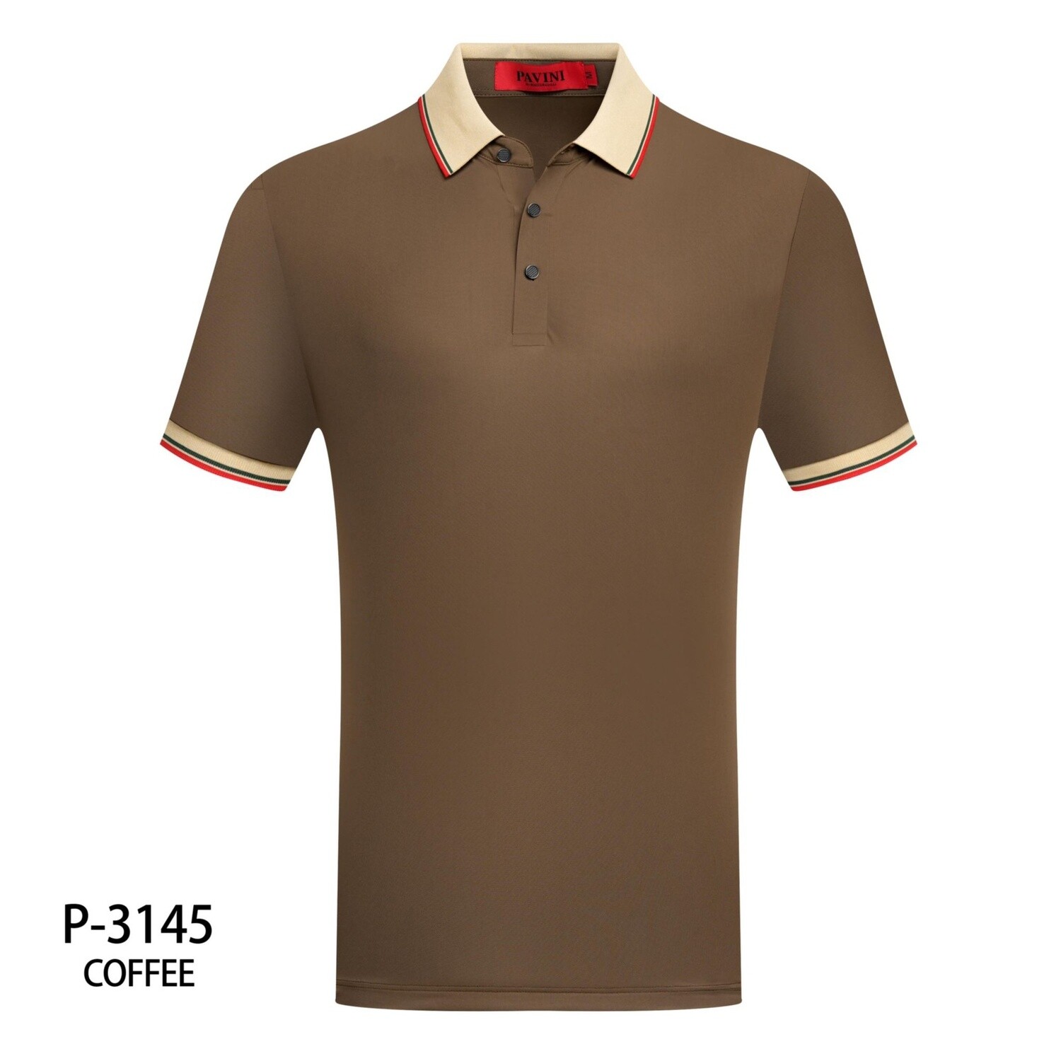 PAVINI FASHION MEN’S POLO Style P-3145, Colour: Coffee, Size: S