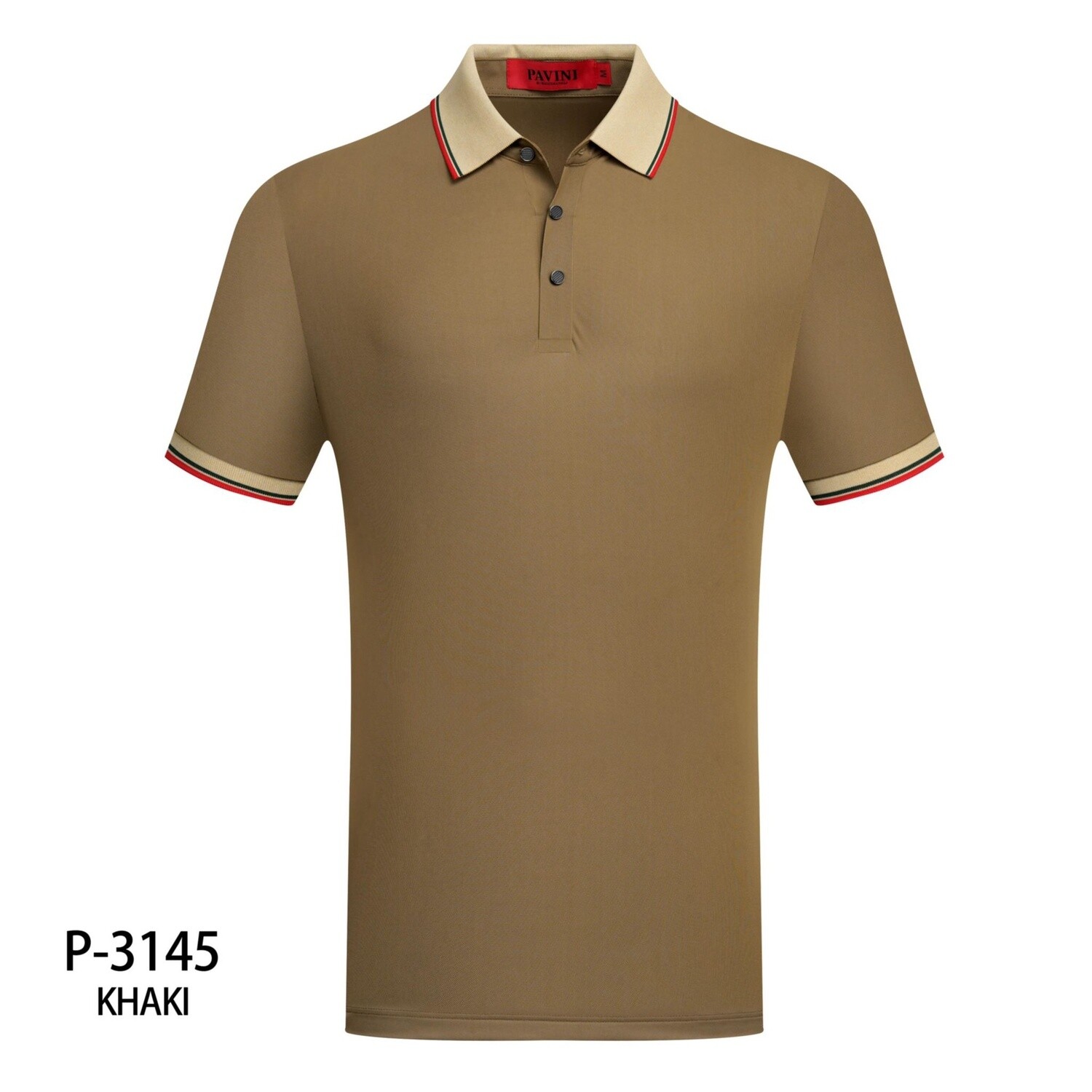 PAVINI FASHION MEN’S POLO Style 3145, Colour: Khaki, Size: S