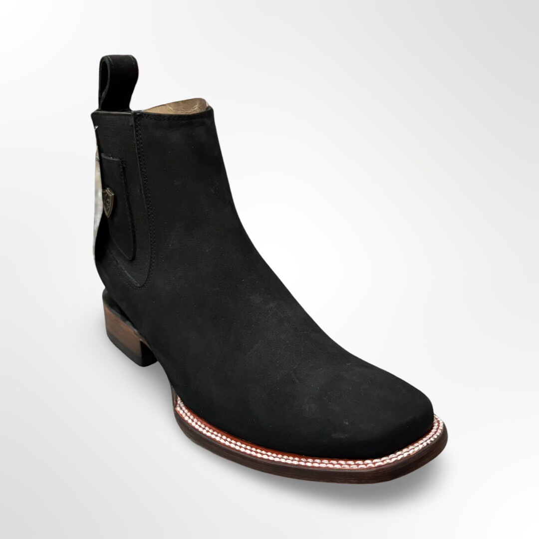 VAQUERO SIGNATURE 2762601 - CHELSEA WIDE PLAIN TOE ANKLE BOOT, Colour: NOBUCK BLACK, Size: 6