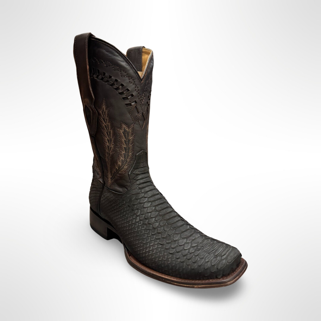 MENS DUBAI TOE NOBUCK PYTHON LEATHER HOOCH BOOT LVC/BENNET MENS DUBAI TOE NOBUCK PYTHON LEATHER HOOCH BOOT LVC/BENNET, Colour: CHOCOLATE, Size: 6