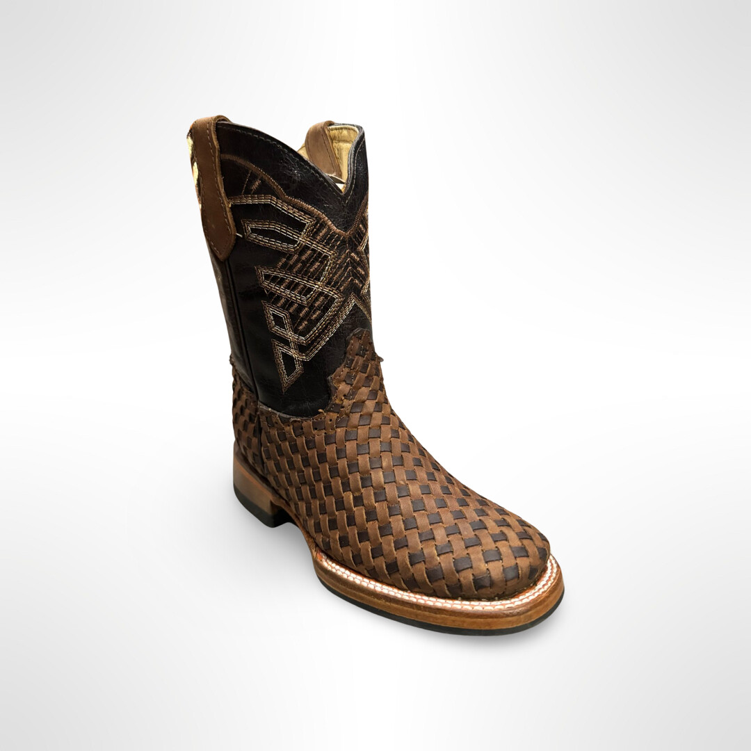KIDS WIDE SQUARE TOE PETATILLO HOOCH BOOT, Colour: TAN/CHOCO, Size: 7
