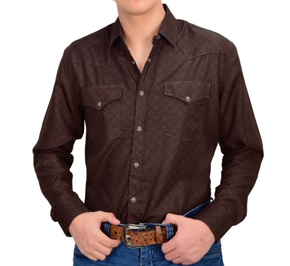 Vaquero Signature Western Printed Shirt 813-4, Colour: BROWN, Size: S
