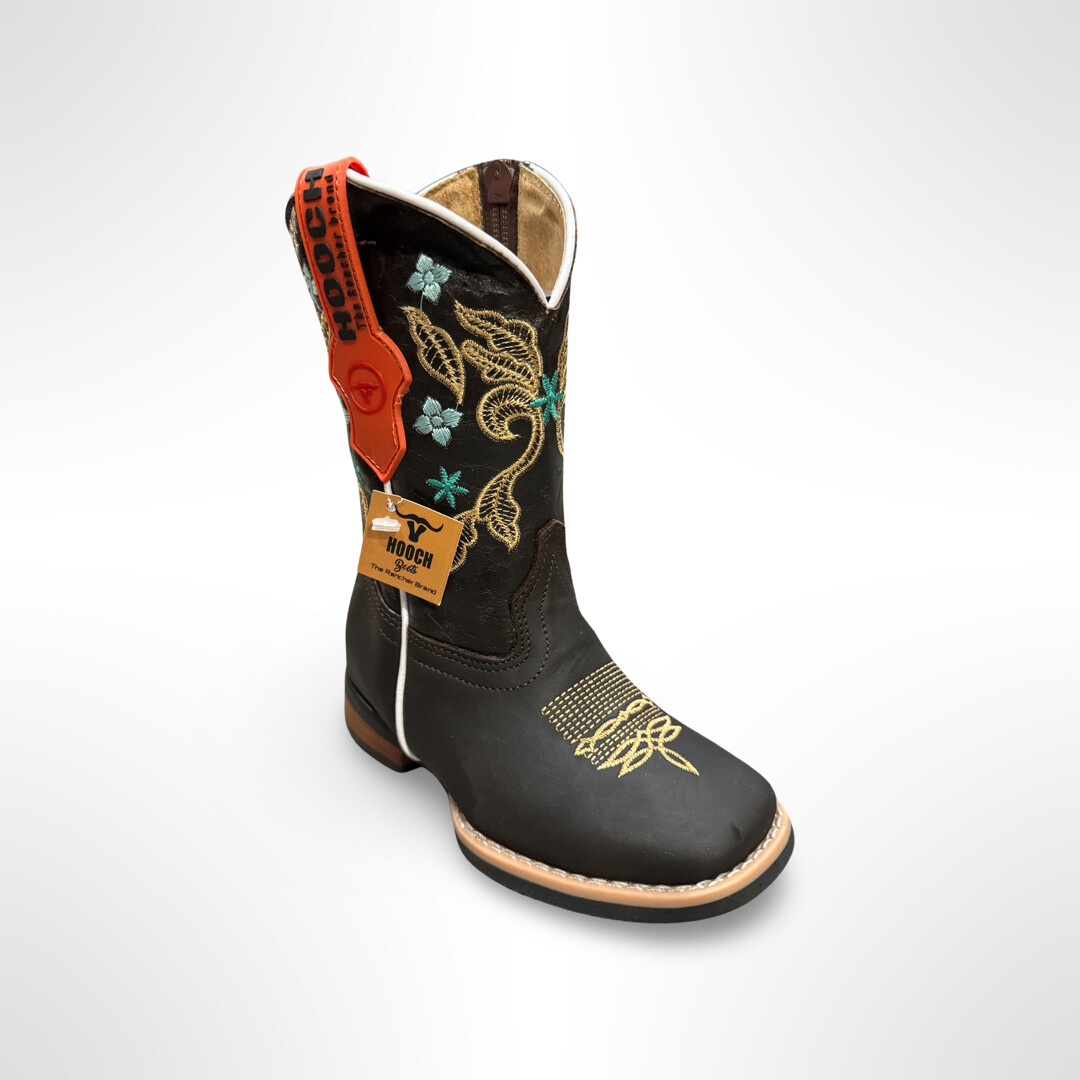 KIDS WIDE SQUARE TOE CAFE FLOR CREAZY HOOCH BOOT H321294, Colour: CAFE, Size: 7