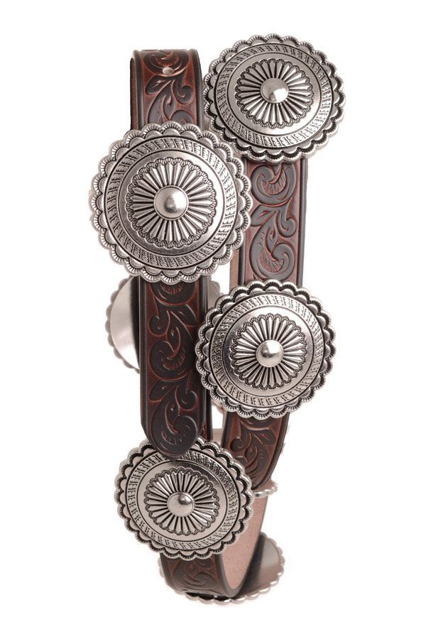 NOMAD CREEK BROWN ROUND CONCHO LEATHER BELT 6561, Colour: BROWN, Size: SM