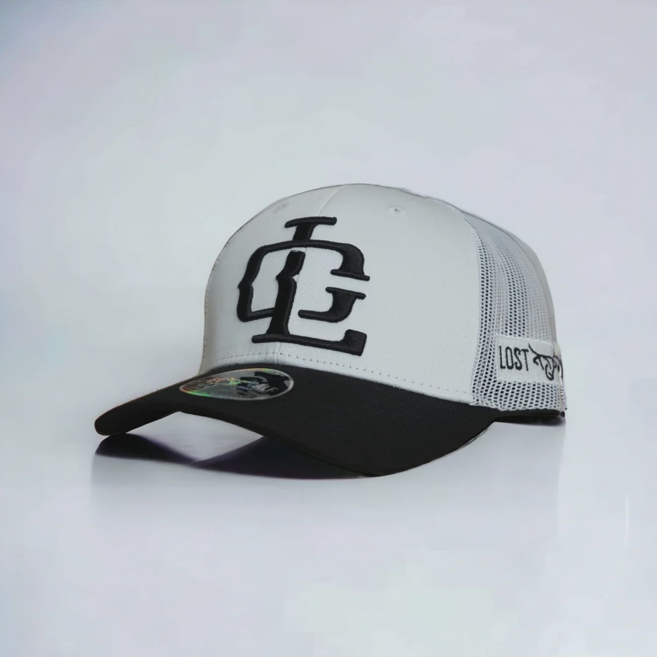 LC Logo Black/White Curve Lost Calf Hat, Colour: WHITE / BLACK, Size: OSFO
