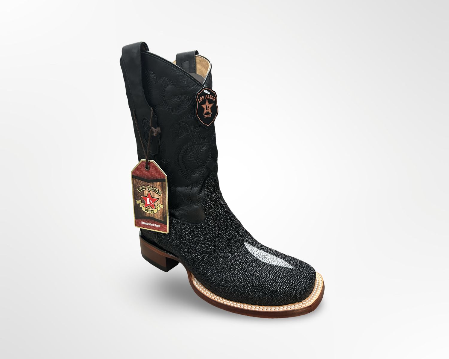 MENS LOS ALTOS BOOTS STINGRAY SINGLE STONE WIDE SQUARE TOE, Colour: BLACK, Size: 6