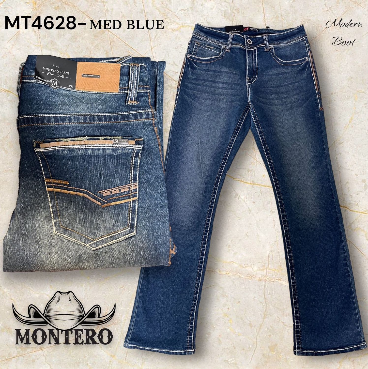 PANTALÓN MODERN BOOT MONTERO MT4628 MEZCILLA, Colour: MED BLUE, Size: 28/30