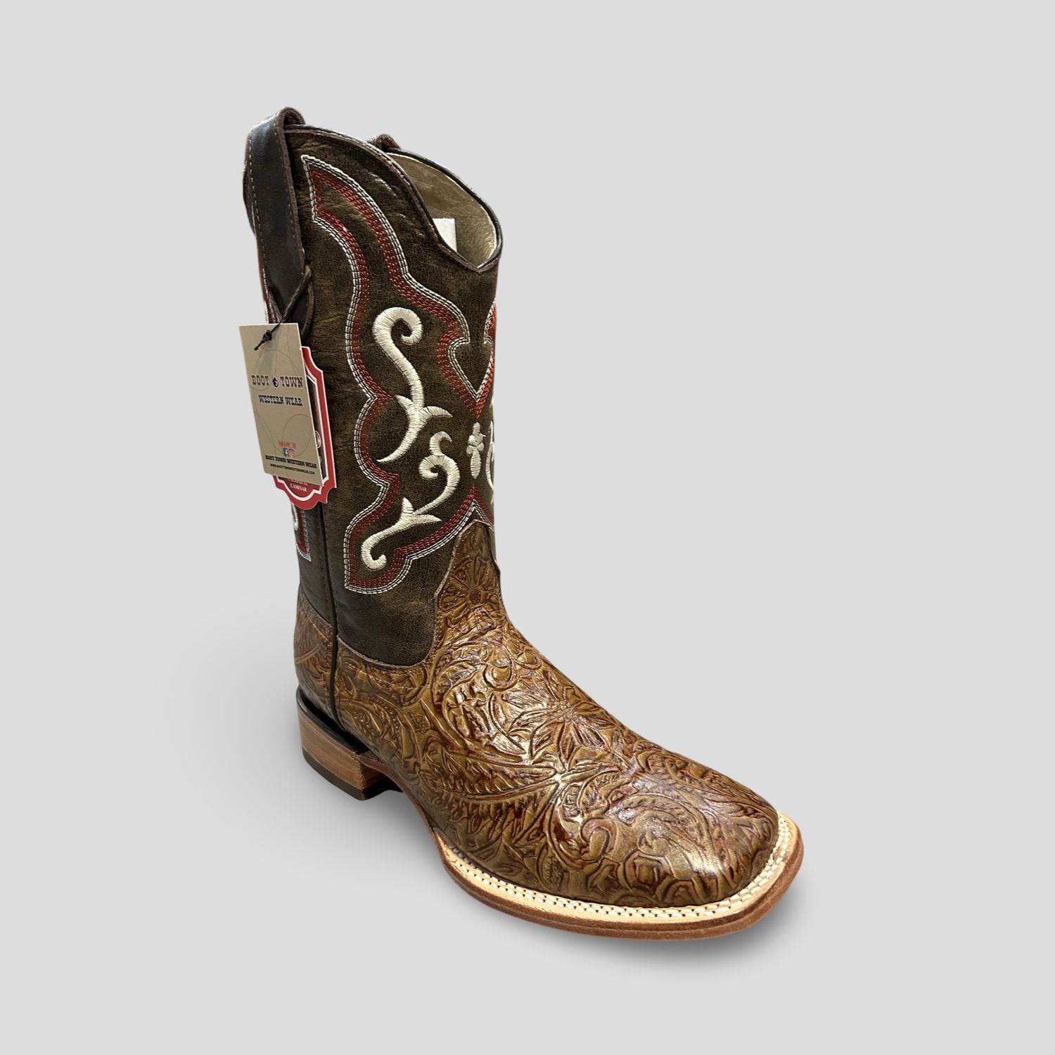 WOMEN’S POTRILLO CINCELADA IMITATION WIDE SQUARE TOE BOOTS, Size: 8.5, Colour: MIEL