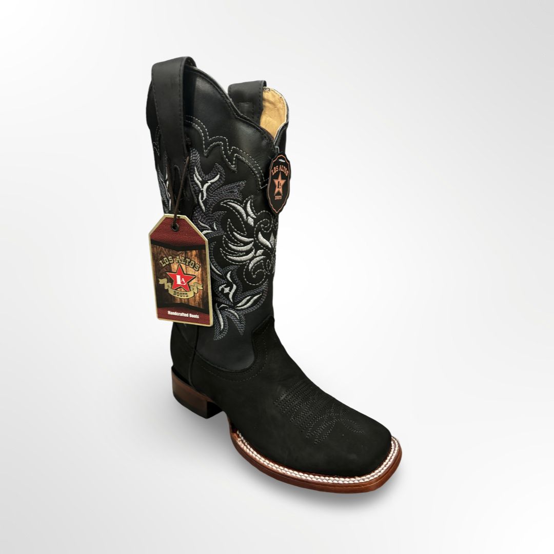 LOS ALTOS LADIES WIDE SQUARE TOE NOBUCK BOOT 3226305, Colour: BLACK, Size: 6