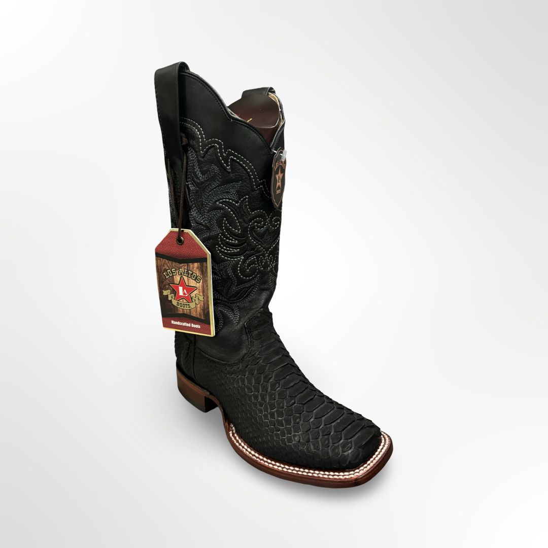 LOS ALTOS LADIES WIDE SQUARE TOE PYTHON SUEDE FINISH 322N5705, Colour: BLACK, Size: 6