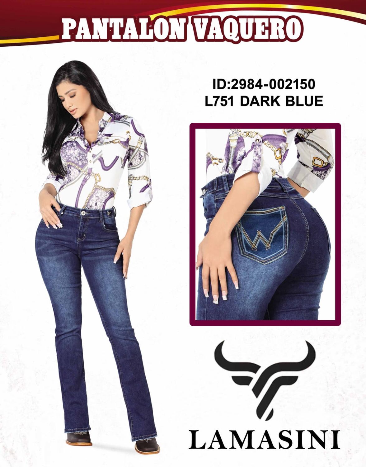 2984 PANTALÓN BOOT CUT LAMASINI L751 MEZCLILLA, Colour: DK BLUE, Size: 0