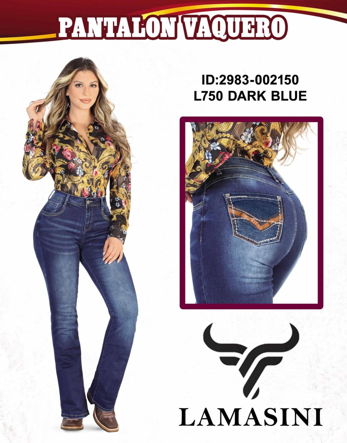 ID 2983 PANTALÓN BOOT CUT LAMASINI L750 MEZCLILLA, Colour: DARK BLUE, Size: 0