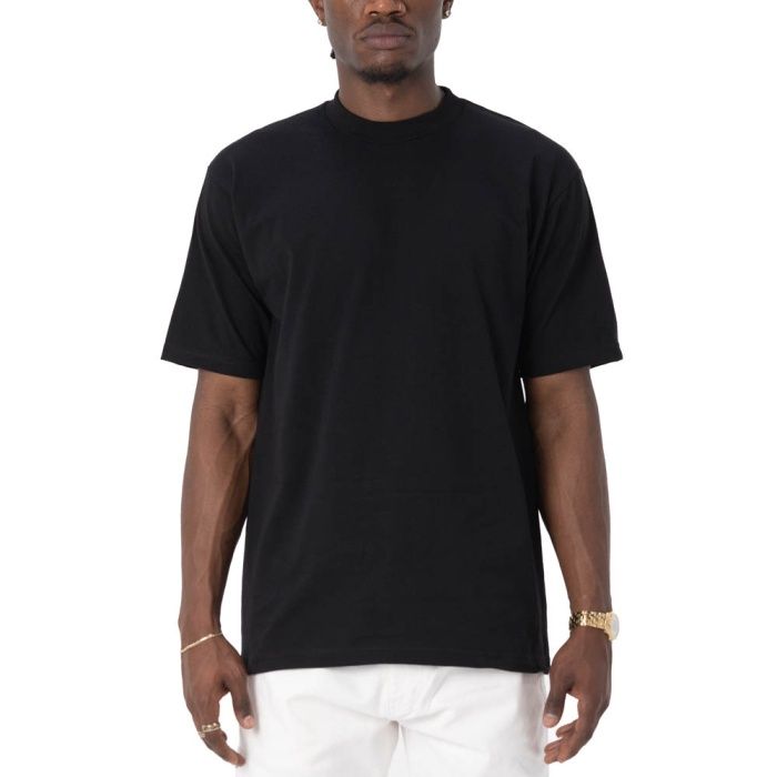 Pro Club Men's Black Heavyweight Cotton Short Sleeve Crew Neck T-Shirt, Colour: Black, Size: S