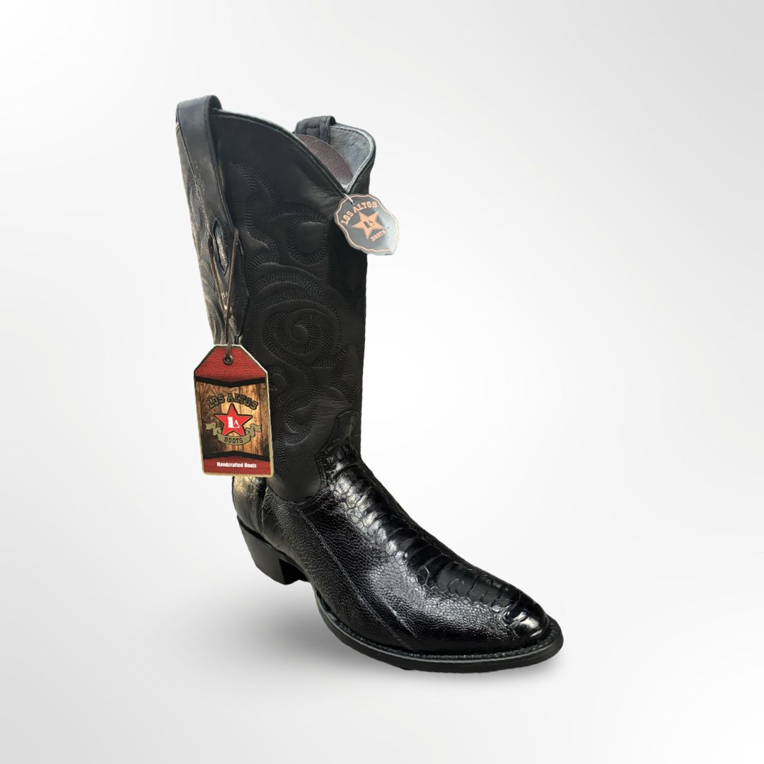 MENS LOS ALTOS OSTRICH LEG ROUND TOE BOOTS - 650505EE, Colour: BLACK, Size: 6
