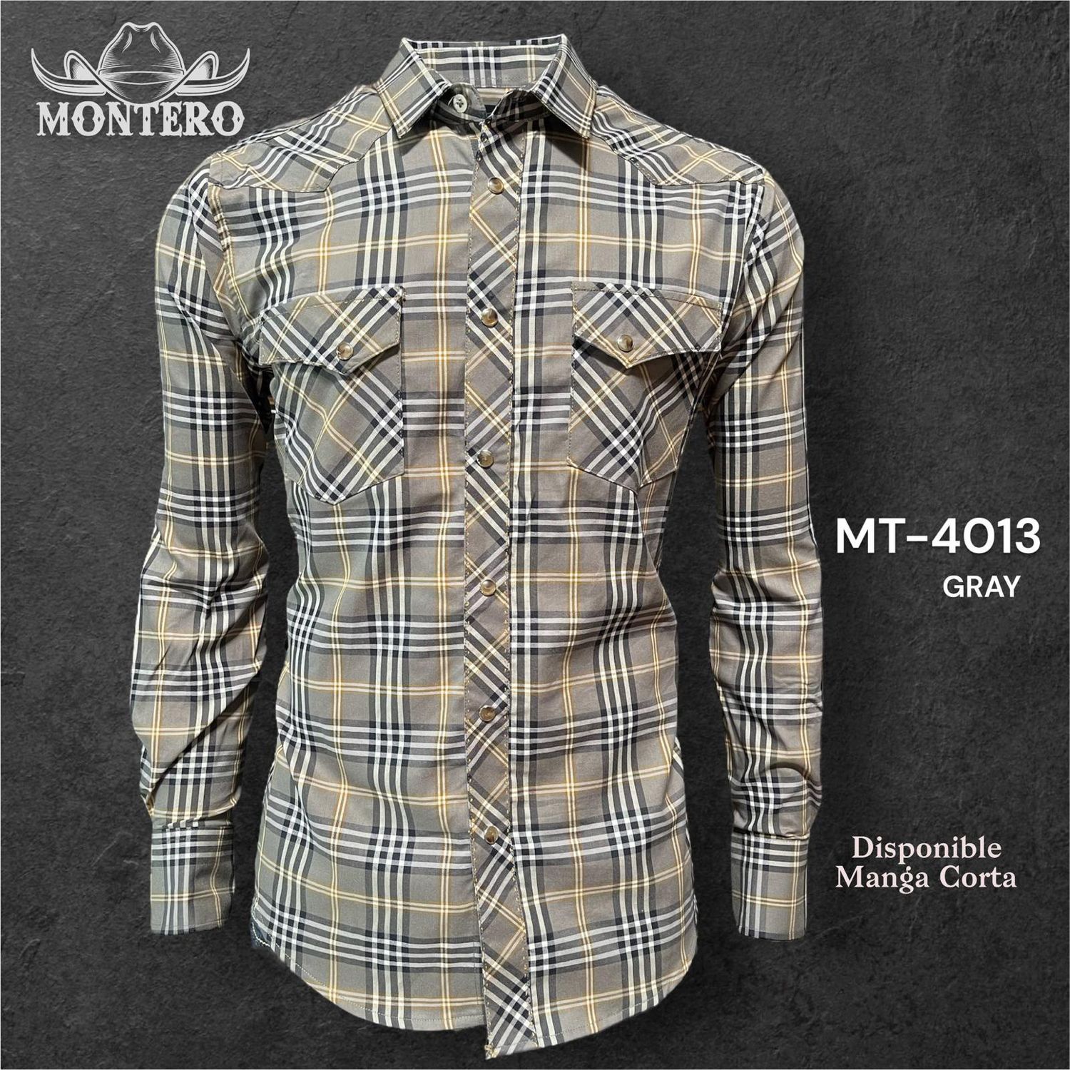 52052 CAMISA CABALLERO M/LARGA MONTERO MT4013 %100 ALGODÓN, Colour: GRAY, Size: S