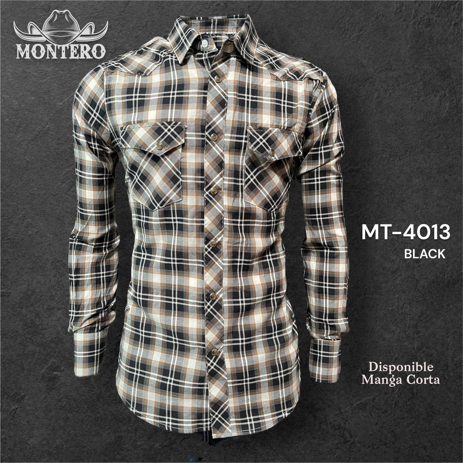 52054 CAMISA CABALLERO M/LARGA MONTERO MT4013 %100 ALGODÓN, Colour: BLACK, Size: S