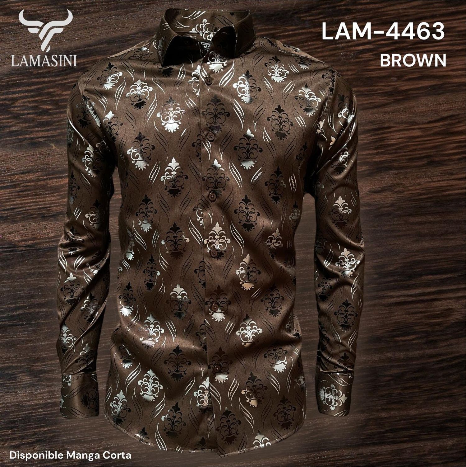 2936 CAMISA CABALLERO M/LARGA LAMASINI LAM4463 MICROFIBER/SPANDEX, Colour: BROWN, Size: XS