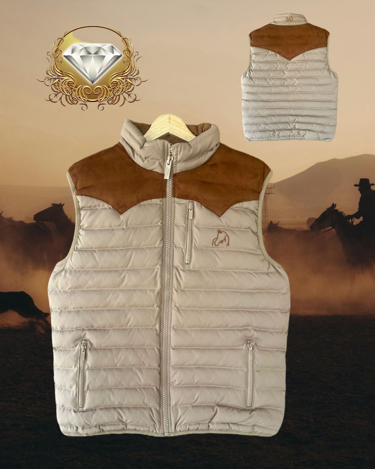 MEN’S WHITE DIAMOND PUFFER VEST WWPV-04 Khaki, Colour: KHAKI, Size: S