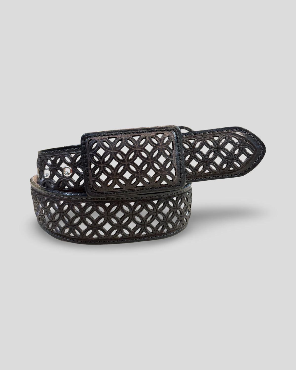 MENS ORONA LAZER DESIGN LEATHER BELT, Colour: BLACK, Size: 32
