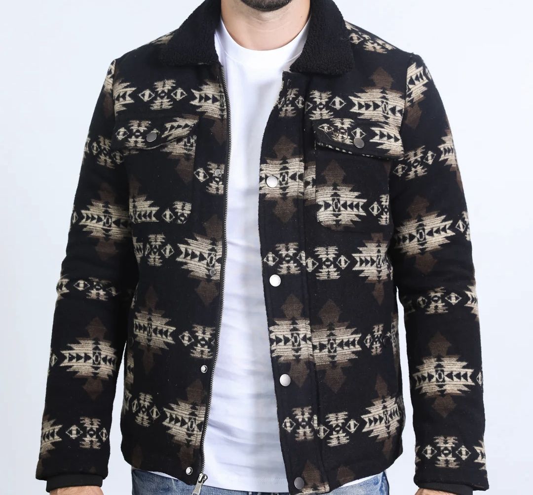 MEN'S PLATINI ETHNIC AZTEC FUR LINED QUILTED TWILL JACKET AZJ10343 MEN'S PLATINI ETHNIC AZTEC FUR LINED QUILTED TWILL JACKET AZJ10343, Colour: BLACK/BROWN, Size: S