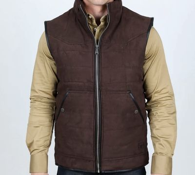 Men's Fur Lined Quilted Faux Suede Vest - VST9396