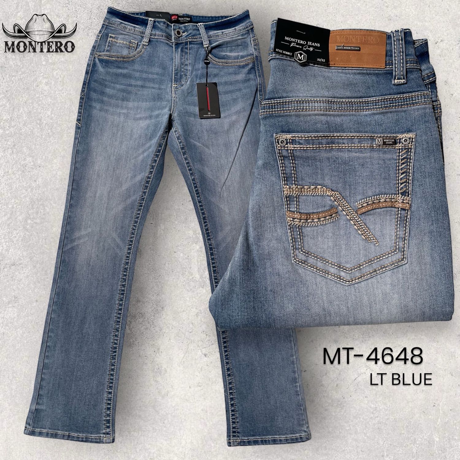 MENS MONTERO BOOTCUT STRETCH JEANS MT4648, Size: 29/30, Colour: LIGHT BLUE