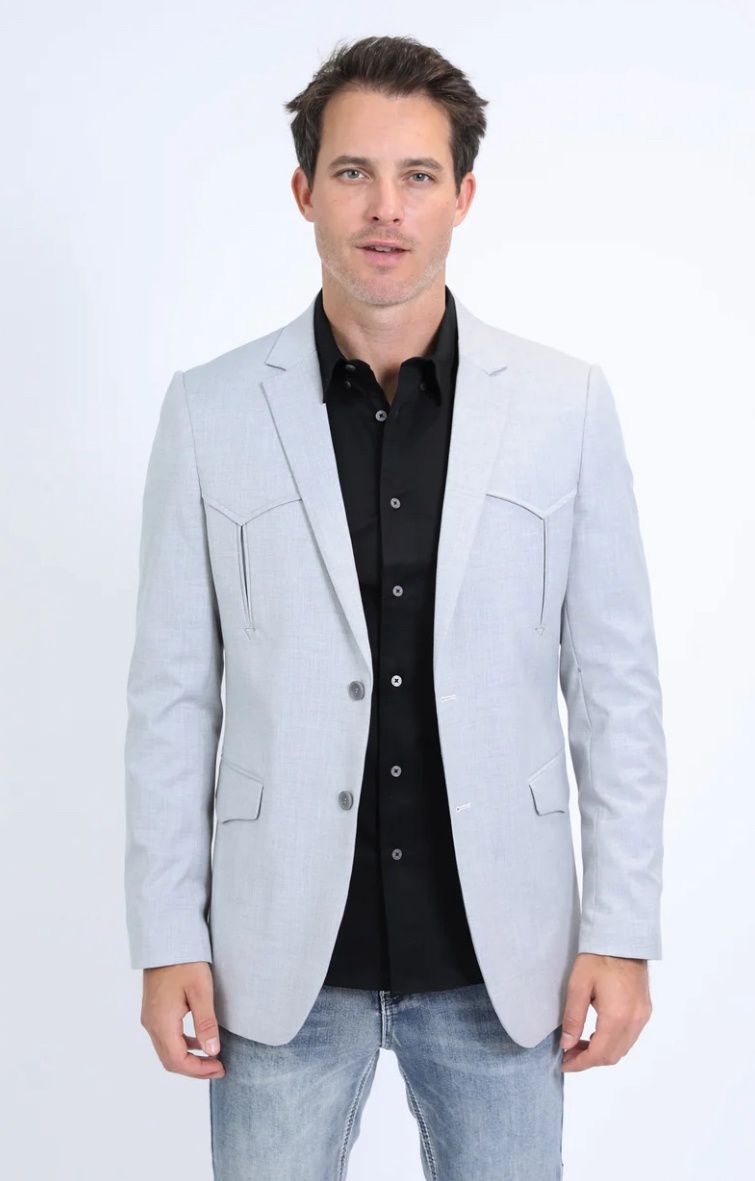 Men's Double Button Western Grey Blazer BLW10522, Colour: GREY, Size: M
