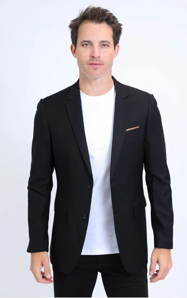 Mens Modern Fit Stretch Date Night Black Blazer BLZ10535, Colour: BLACK, Size: M