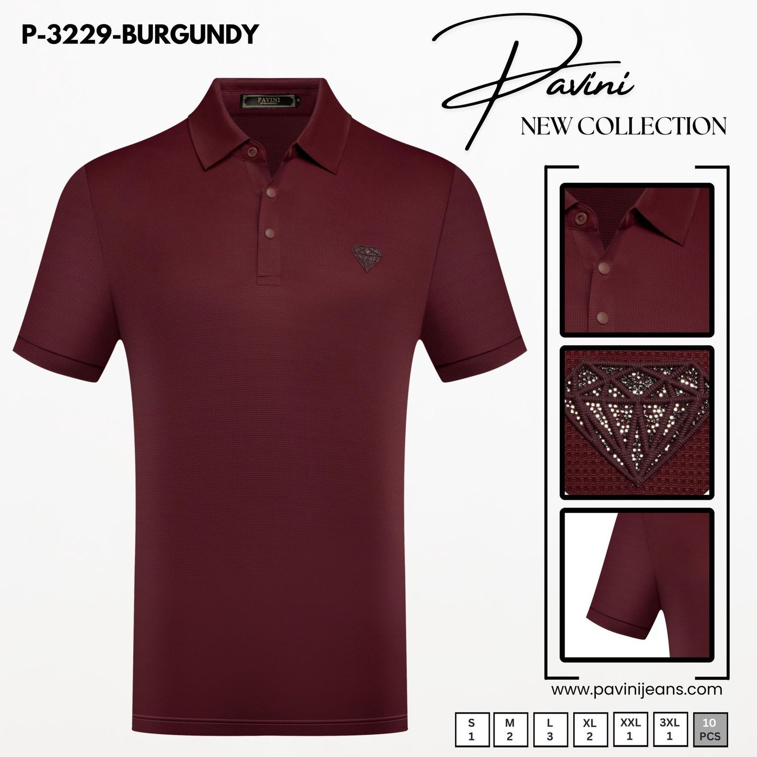 Men’s Pavini Shirt Style # P-3229, Colour: BURGANDY, Size: S