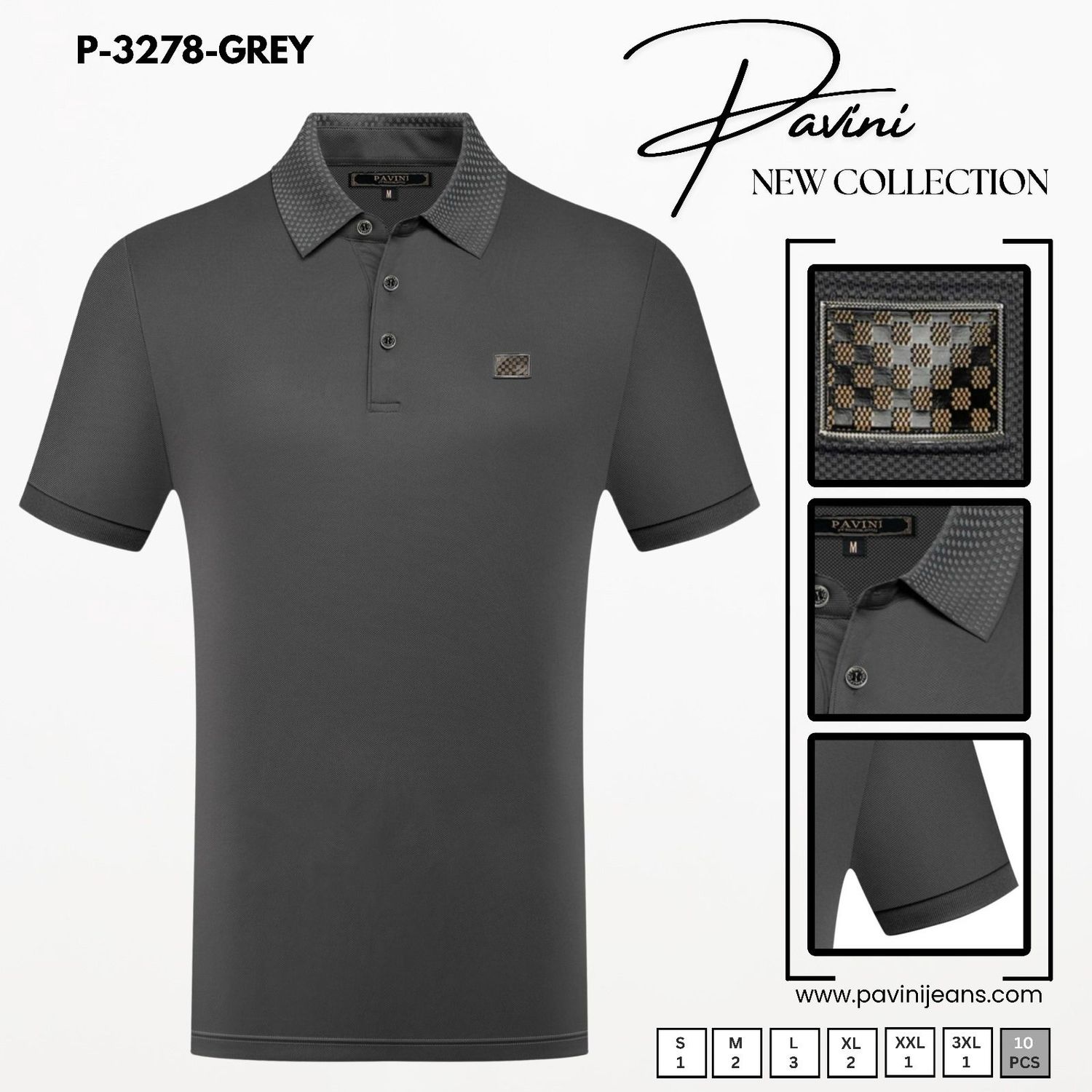 Men’s  Pavini Polo Shirt Style # P-3278, Colour: GREY, Size: S
